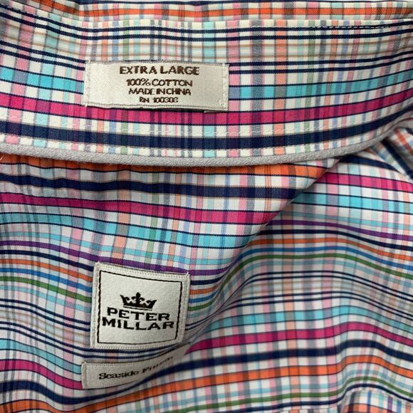 Peter Millar Mens XL Seaside Finish Long Sleeve Button Down Shirt Rainbow Plaid - Picture 4 of 7